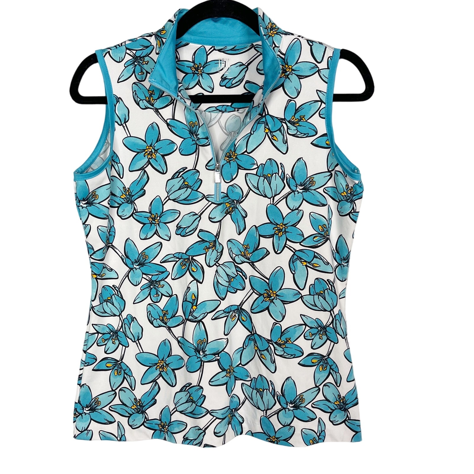 Tail Small S Blue White Floral Fannnie Quarter Zip Sleeveless Polo Golf Print